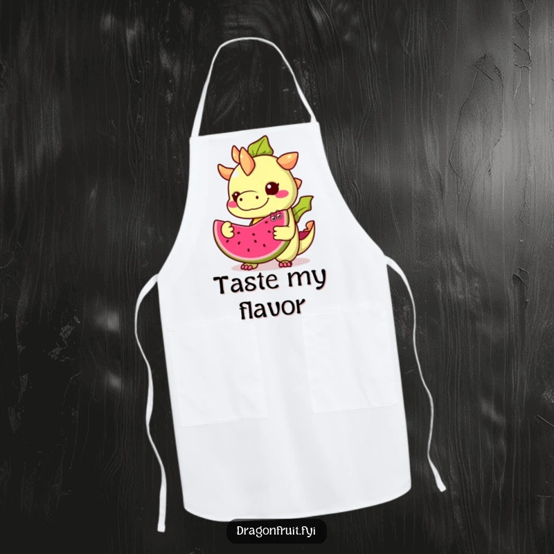 Funny Dragonfruit Apron: A mischievous dragonfruit with googly eyes offers a slice of itself, perfect for fun in the kitchen.