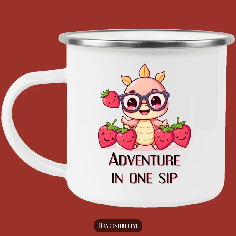 Funny Dragonfruit Camping Mug: Enamel Juggling Fruit Cup, Rugged & Hilarious Gift!