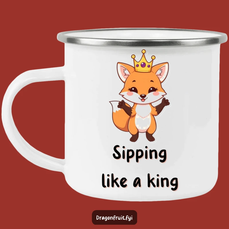 Funny Fox King Camping Mug - Durable and Humorous Crowned Fox for Outdoor Adventures