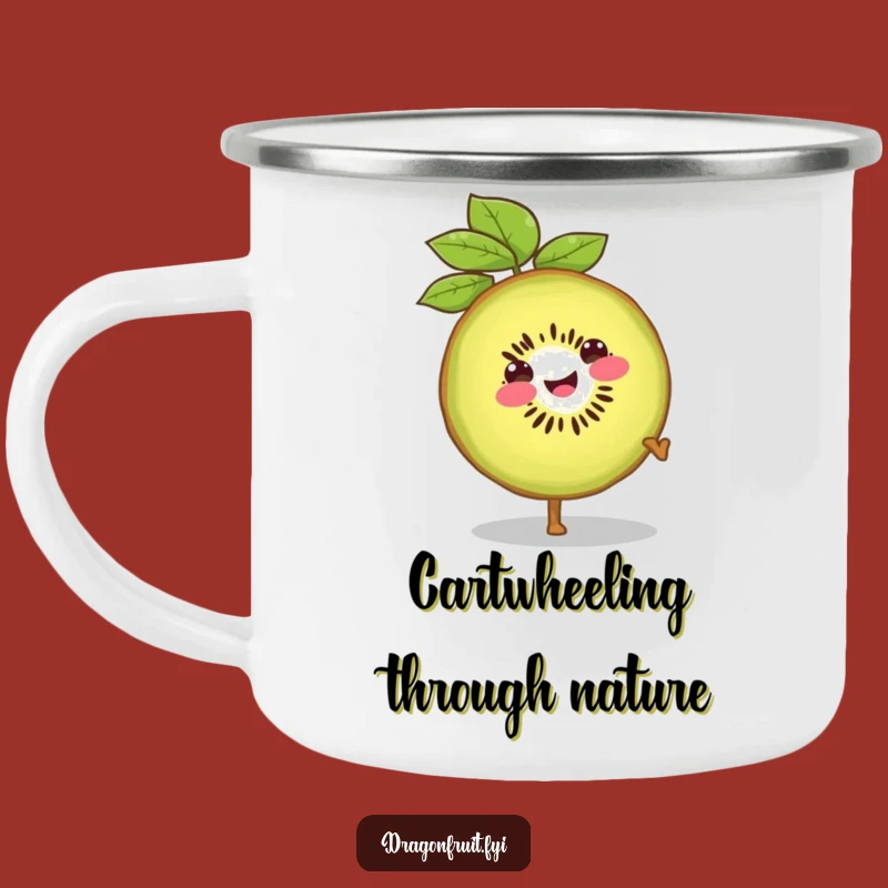 Funny Smiling Kiwi Slice Camping Mug: Hilarious Cup for Active Adventures