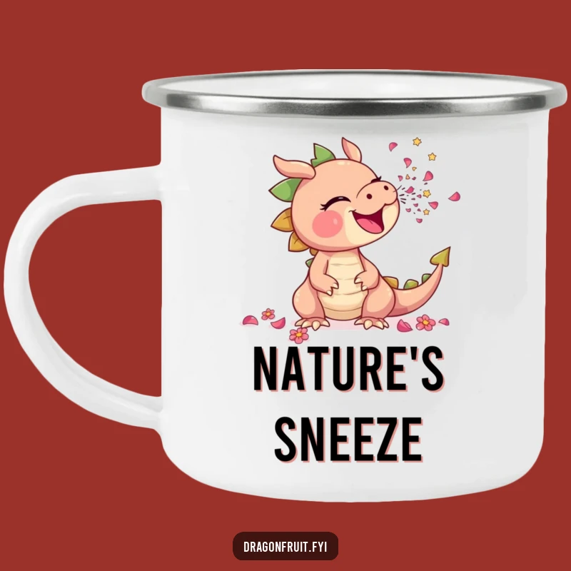 Funny Sneezing Dragonfruit Camping Mug: Outdoor Adventures with Floral Fun!