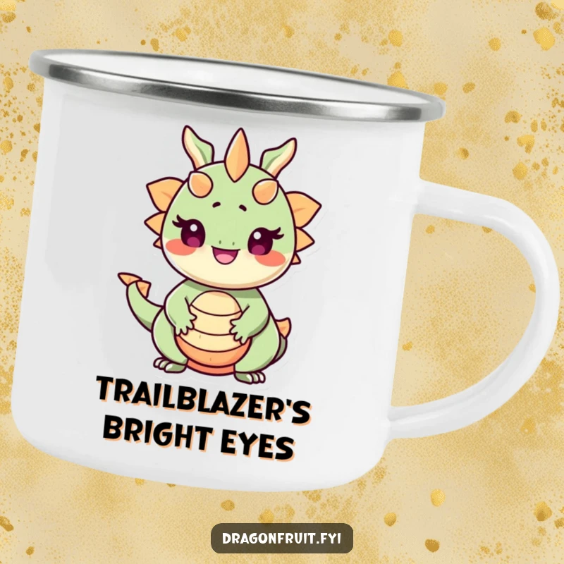 Funny Dragonfruit Pride Camping Mug: A smiling dragonfruit with seeds for eyes beams with pride, perfect for outdoor humor.