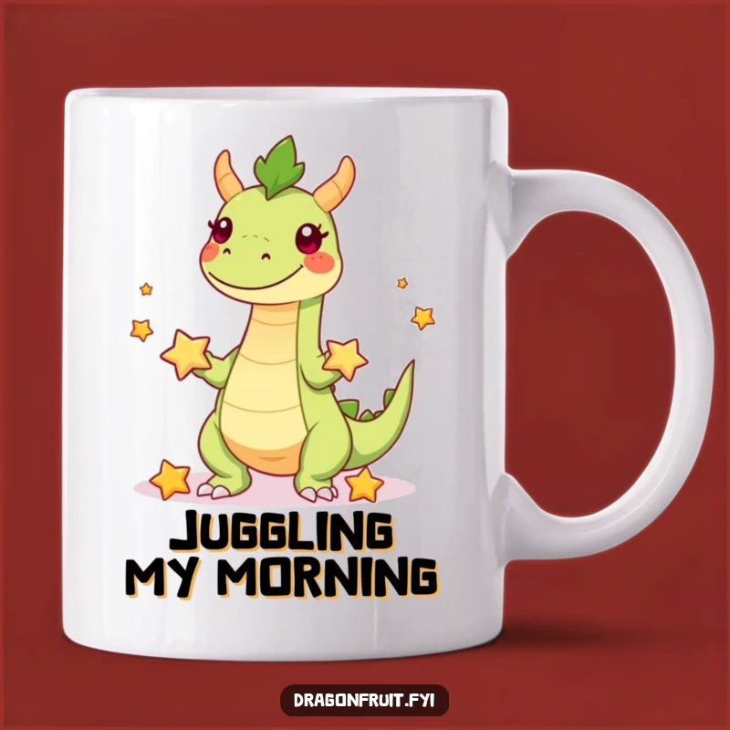 Funny Dragonfruit Juggler Mug: Playful Fruit Character with Starfruit Fun Gift