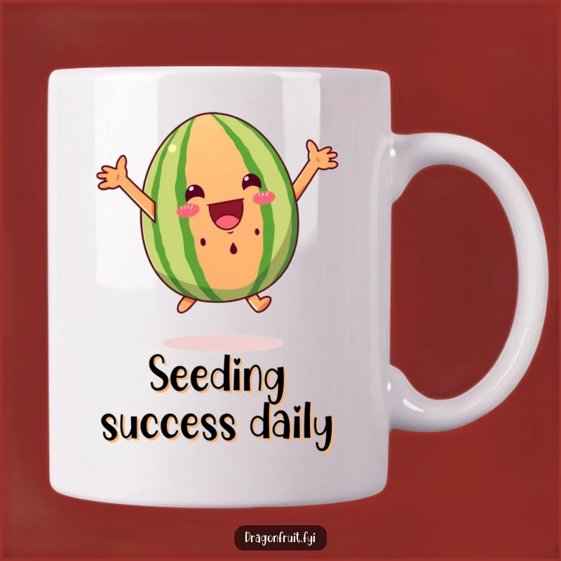 Funny Excited Watermelon Wedge Leaping Mug - Hilarious Fruit Gift for Fun Lovers