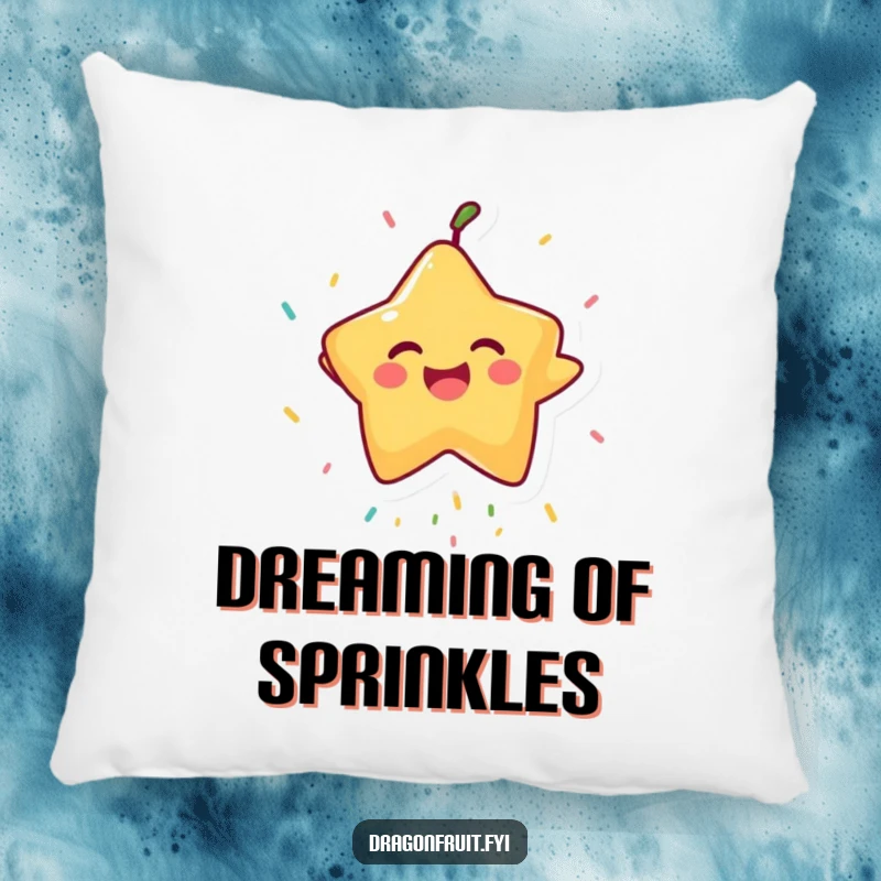 Funny Starfruit Pillow: A laughing starfruit character attempting to catch sprinkles, adding comfort and humorous sweetness to any room.