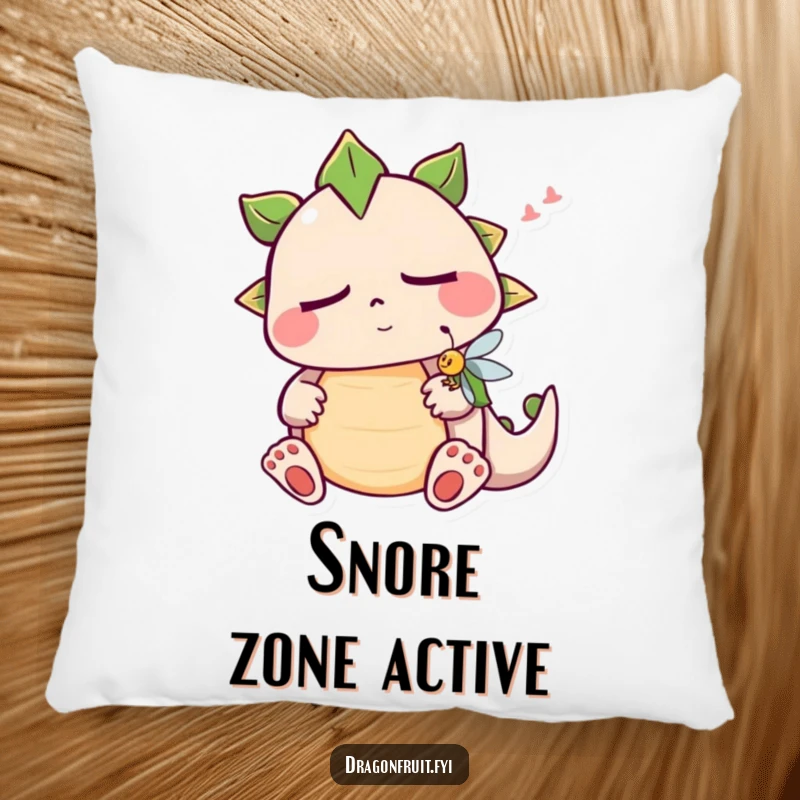 Funny sleepy dragonfruit pillow with a cute snoring fruit character, perfect for adding comfort and humor to any seating area.