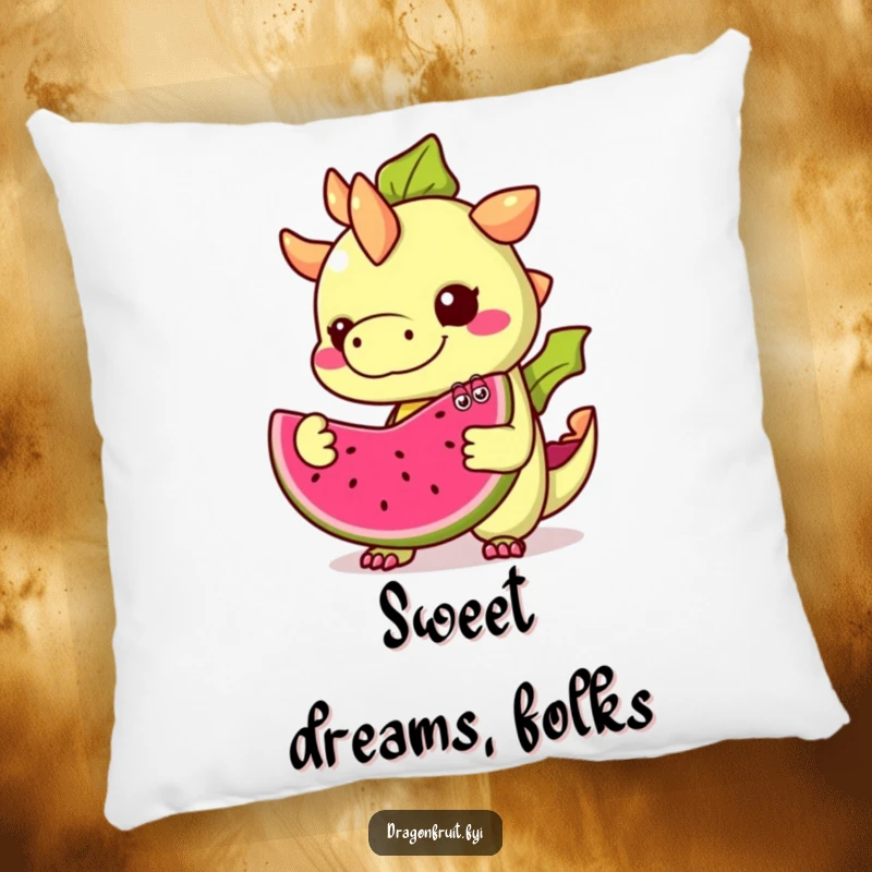 Funny Dragonfruit Pillow: A comfortable cushion featuring a mischievous dragonfruit with googly eyes offering a slice of itself.