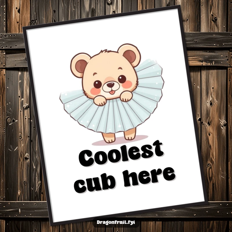 Funny Bear Cub Fan Digital Art Print of a cheerful cub peeking from behind a sparkly fan, ready for printing.