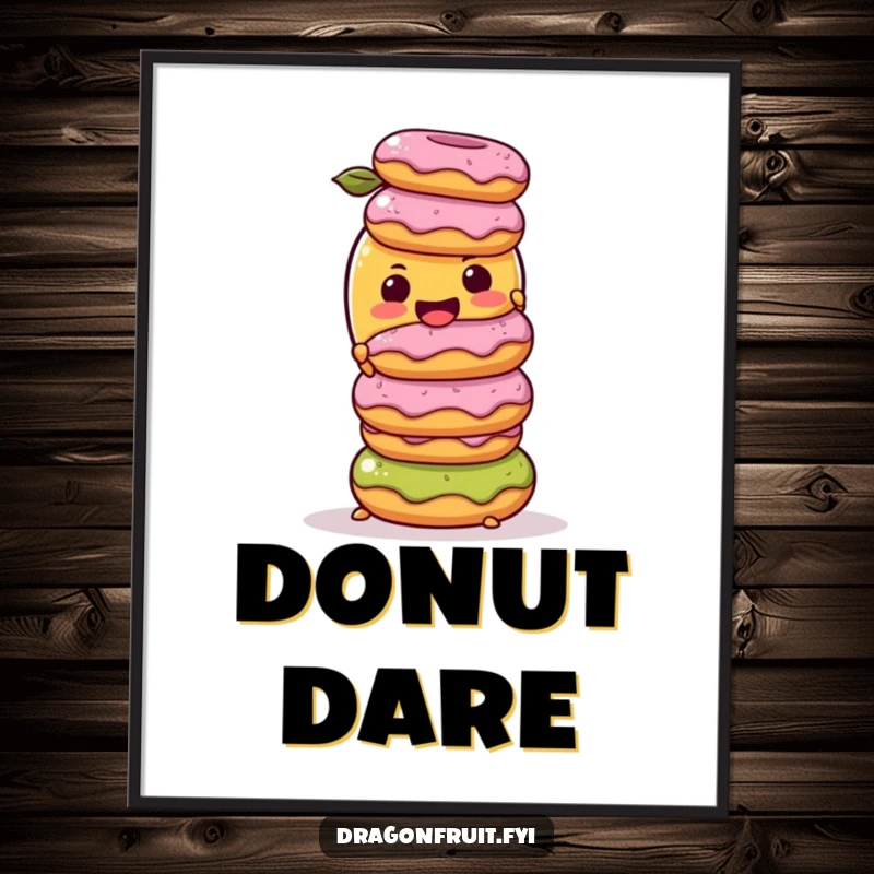 Funny Digital Art Print: A mango character hilariously balancing donuts, a sweet and witty piece for immediate digital or physical display.