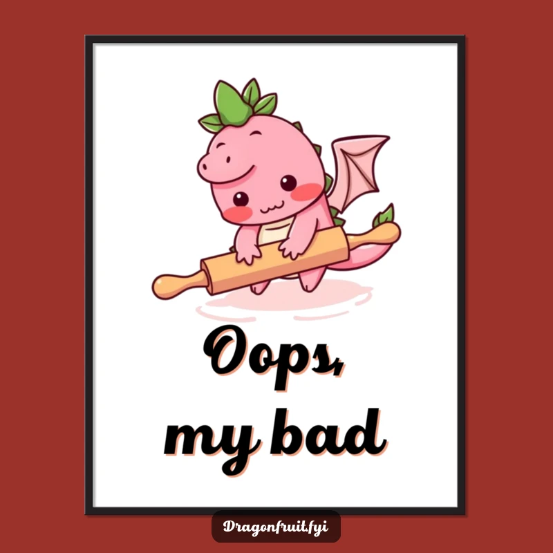 Funny Blushing Dragonfruit Digital Art: Humorous Kitchen Decor Print Gift