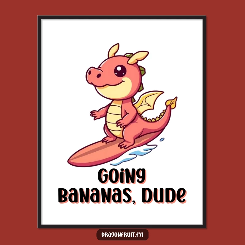 Funny Giggling Dragonfruit Digital Art: Tropical Surf Decor Print Gift