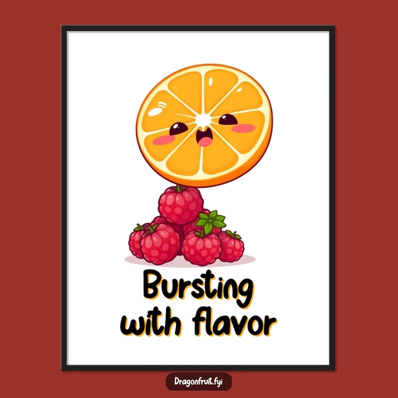 Funny Orange & Raspberry Digital Art: Winking Citrus Printable Fruit Decor