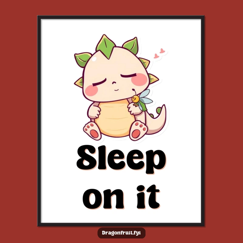 Funny Sleepy Dragonfruit Digital Art: Snoring Fruit Character Print for Instant Joy