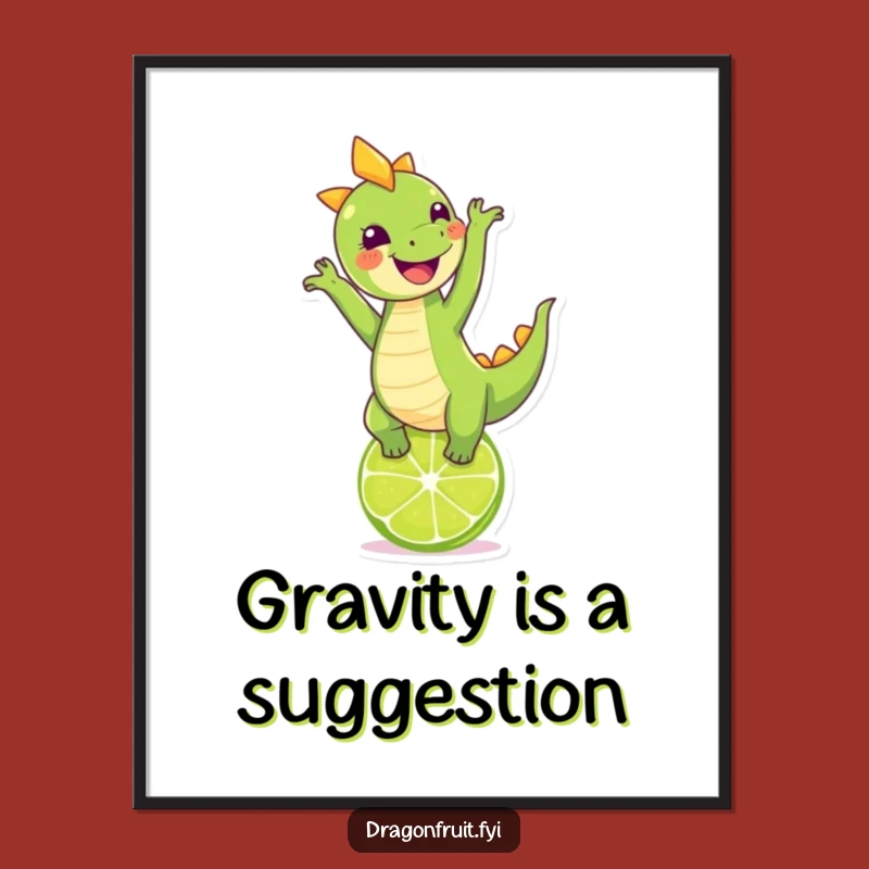 Funny Dragonfruit & Lime Handstand Digital Print: Instant Hilarious Fruit Wall Art Download