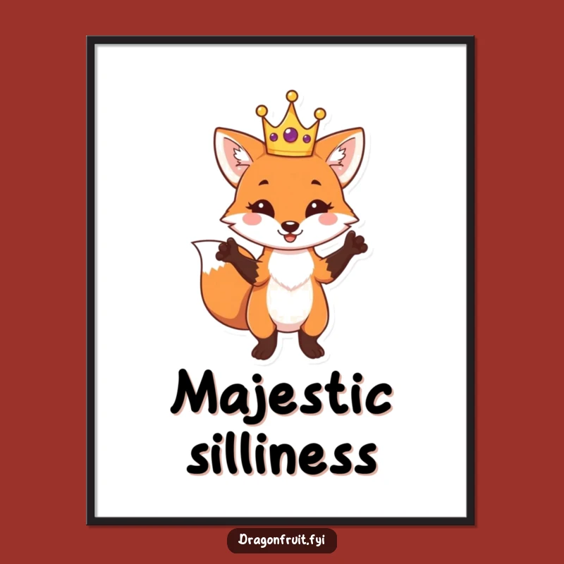 Funny Fox King Digital Art - Printable Crowned Fox Poster for Humorous Wall Decor