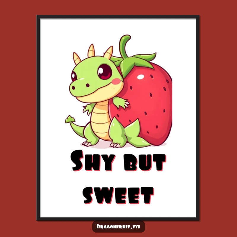 Funny Startled Dragonfruit Digital Art: Humorous Hiding Decor Print Gift