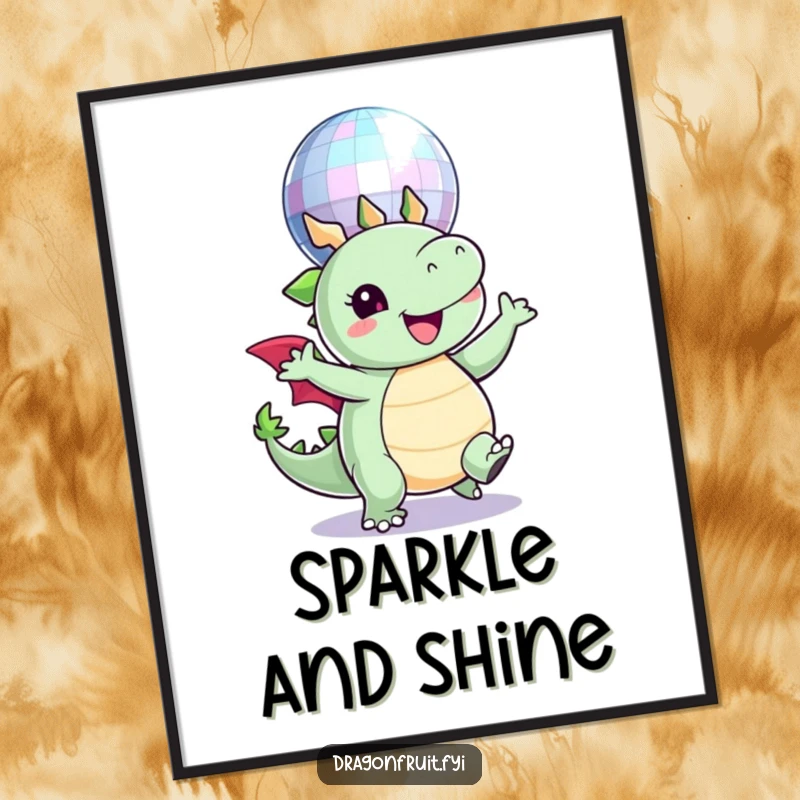 Funny digital art of a round dragonfruit character joyfully dancing under a sparkling disco ball, capturing the essence of celebration.