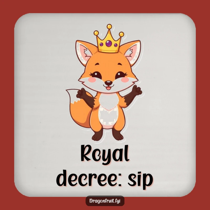 Funny Fox King Drink Coaster - Protect Surfaces with a Humorous Crowned Fox