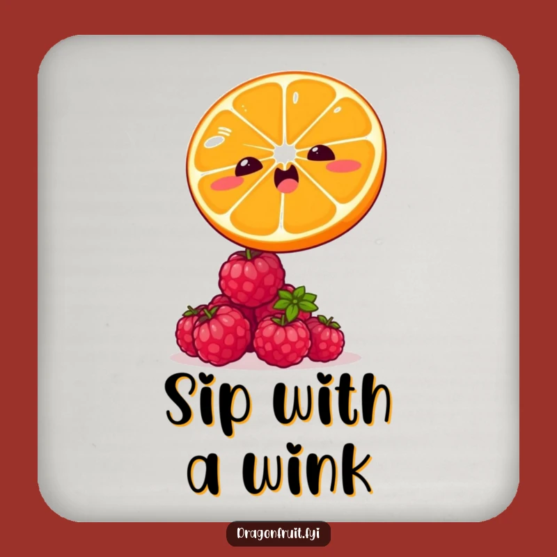Funny Orange & Raspberry Coaster: Winking Citrus Protect Surface Humor Gift