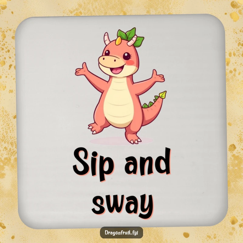 Funny Dragonfruit Coaster featuring a character in a joyful dance pose, protecting surfaces with tropical-themed humor.