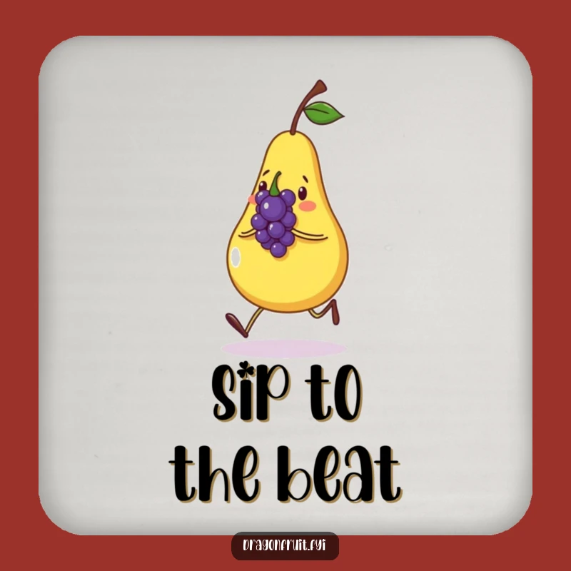 Funny Pear & Grape Coaster: Cheerful Characters Protect Surface Humor Gift