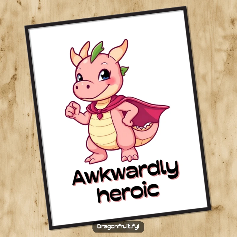 Funny Dragonfruit Poster showing a character in a dramatic superhero pose that's hilariously awkward, adding visual humor.