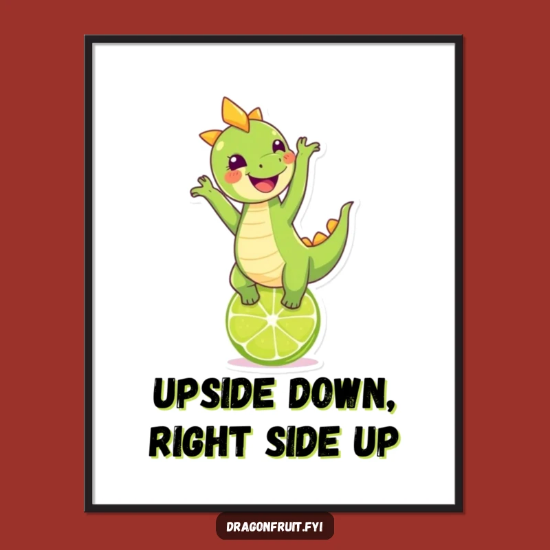 Funny Dragonfruit & Lime Handstand Poster: Hilarious Fruit Art for Whimsical Wall Decor