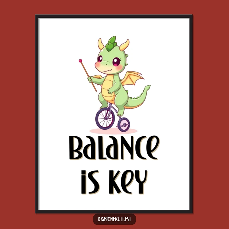 Funny Dragonfruit Unicycle Poster - Whimsical Wall Art Gift!