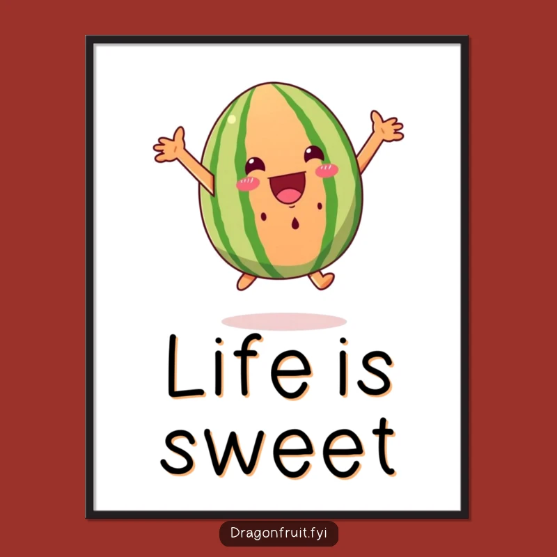 Funny Excited Watermelon Wedge Poster - Hilarious Leaping Fruit Art for Your Walls