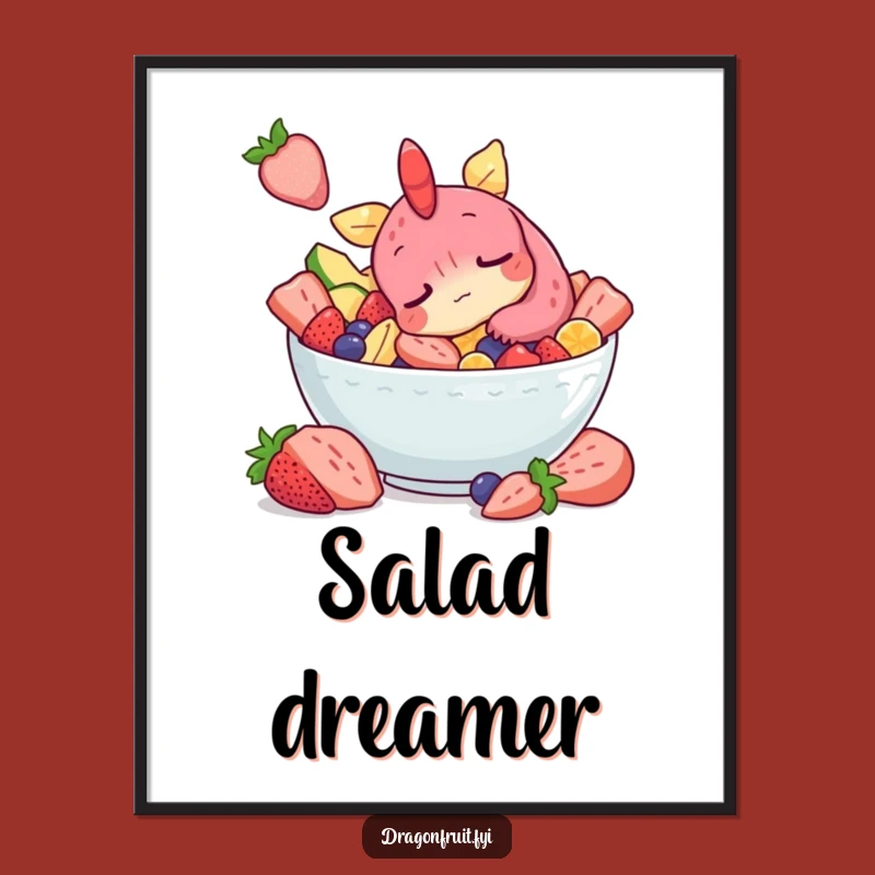 Funny Sleepy Dragonfruit Poster: Snoozing Character Art, Fruity Decor