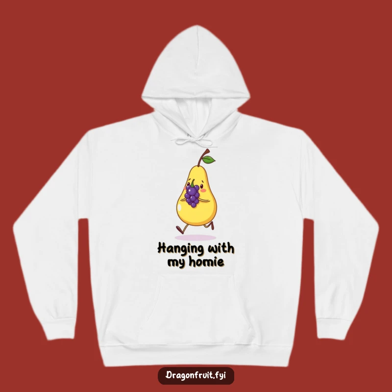 Funny Pear & Grape Hoodie: Cheerful Characters Cozy Fruit Humor Gift