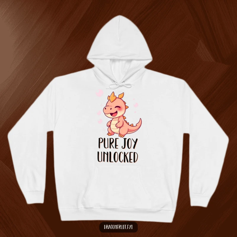 Funny Dragonfruit Hoodie depicting a character lost in uncontrollable giggles, surrounded by playful floating bubbles, perfect for cozy comfort.