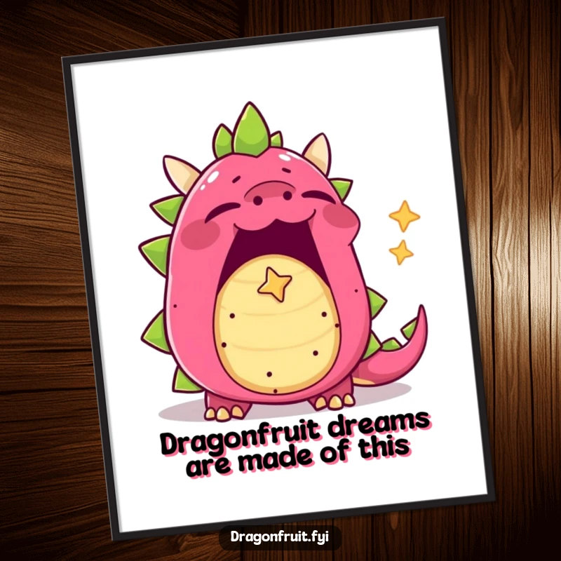 Funny Free Printable Dragonfruit Wall Art: A yawning dragonfruit with its mouth wide open, letting out a tiny, star-shaped bubble.
