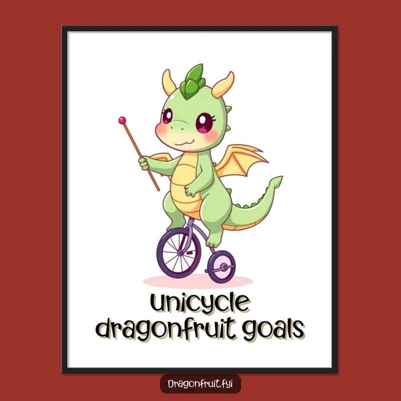 Free Printable Dragonfruit Art: Unicycling Wonder Downloadable Wall Decor