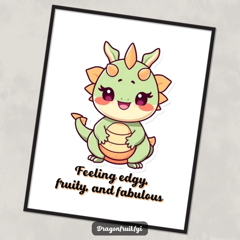 Funny Free Printable Wall Art: A smiling dragonfruit with seed eyes beams with pride, a delightful piece of humorous decor.