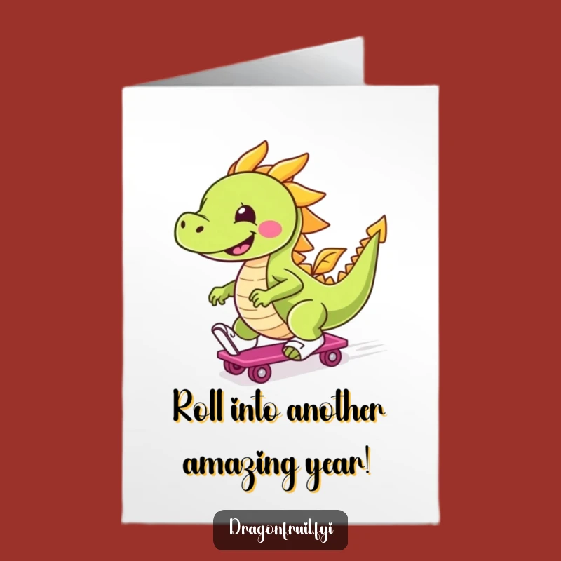 Free Printable Birthday Card: Cheerful Dragonfruit Skater - Funny Downloadable Gift!
