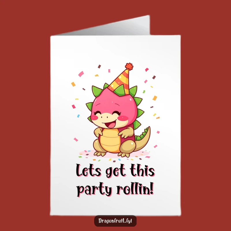 Free Printable Funny Dragonfruit Birthday Card: Party Hat & Confetti Digital Download Gift