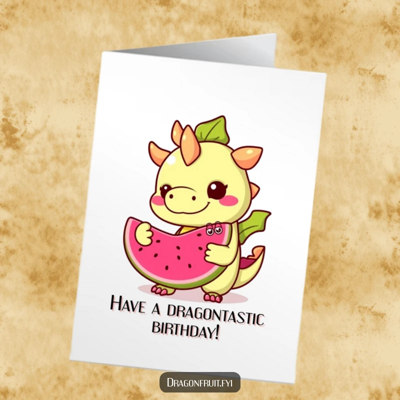 Funny Free Printable Birthday Card: A dragonfruit offering itself with googly eyes, a bizarrely hilarious birthday wish.