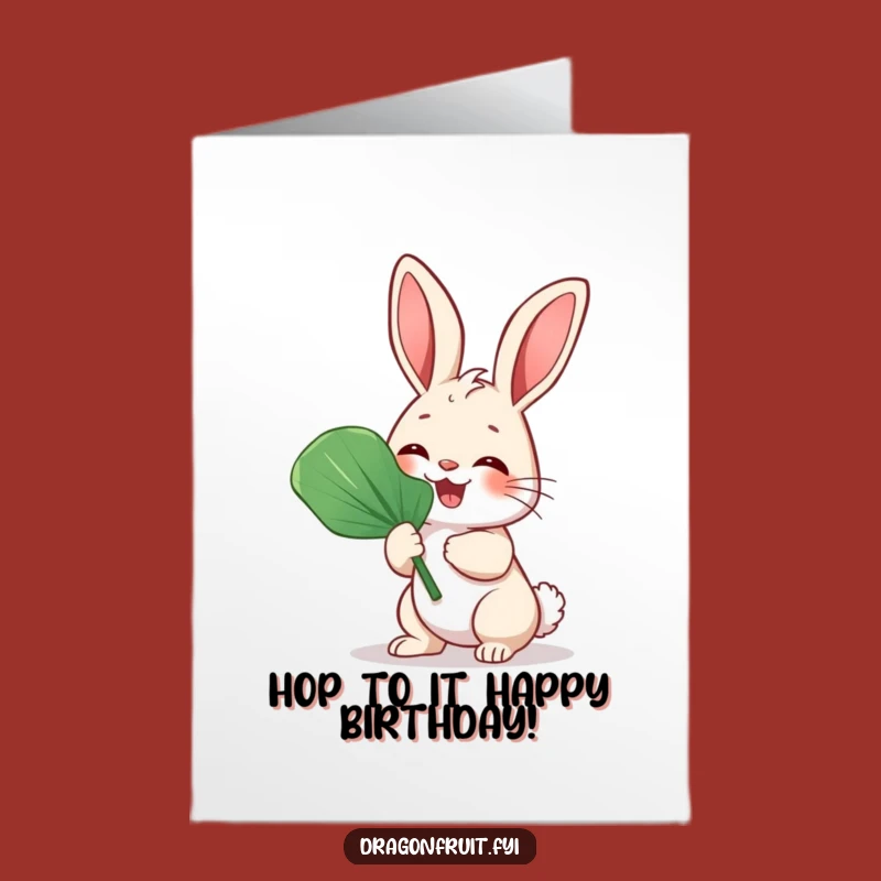 Free Printable Birthday Card: Giggling Bunny, Leaf Fan, Funny DIY Downloadable Gift
