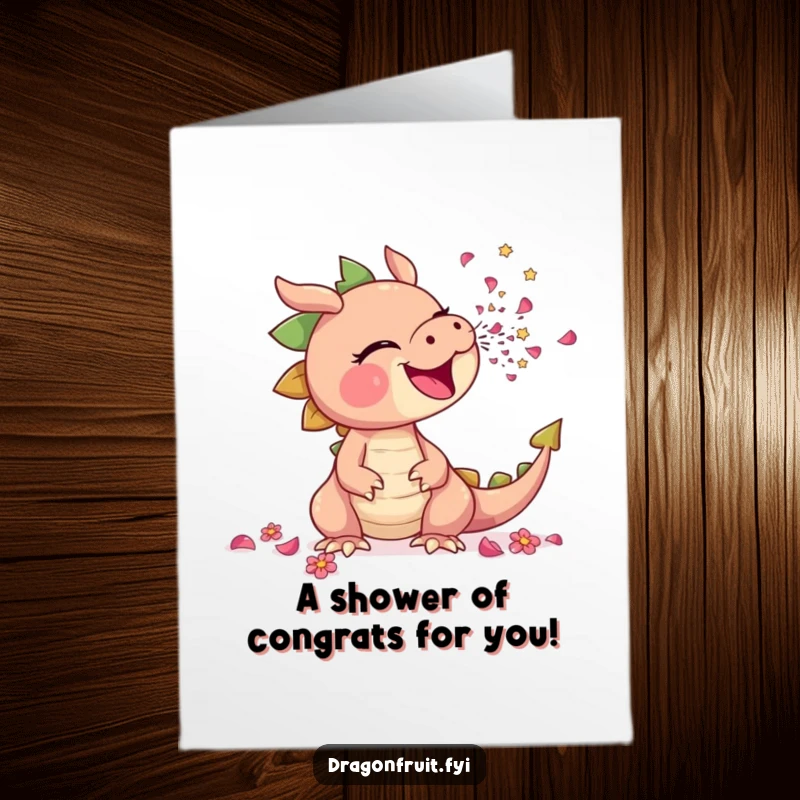 Funny Free Printable Congratulations Card: Dragonfruit sneezing flower petals, celebrating achievements with floral humor, downloadable.
