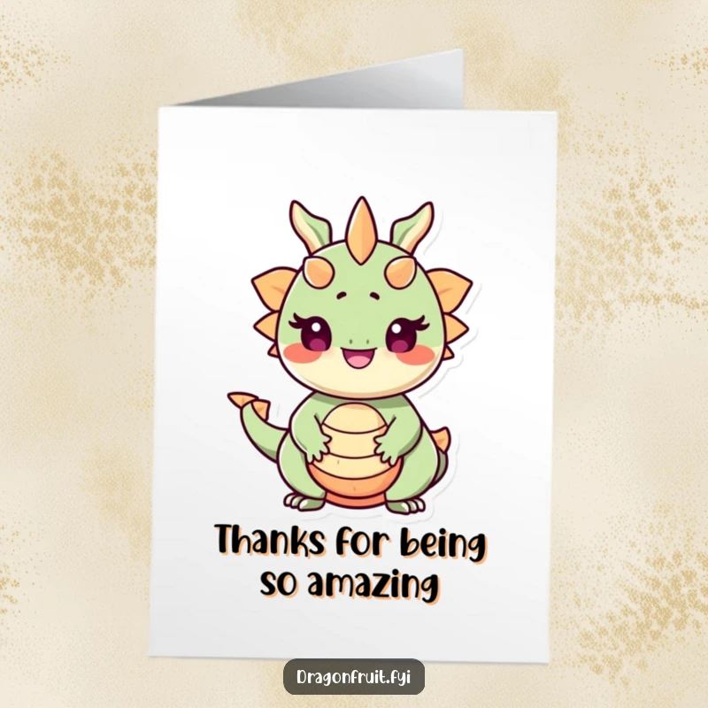 Funny Free Printable Thank You Card: A smiling dragonfruit with seed eyes beams with pride, offering heartfelt thanks.