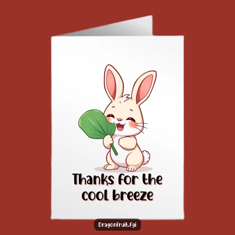 Free Printable Thank You Card: Bunny Laughing, Leaf Fan, Funny Downloadable Gift