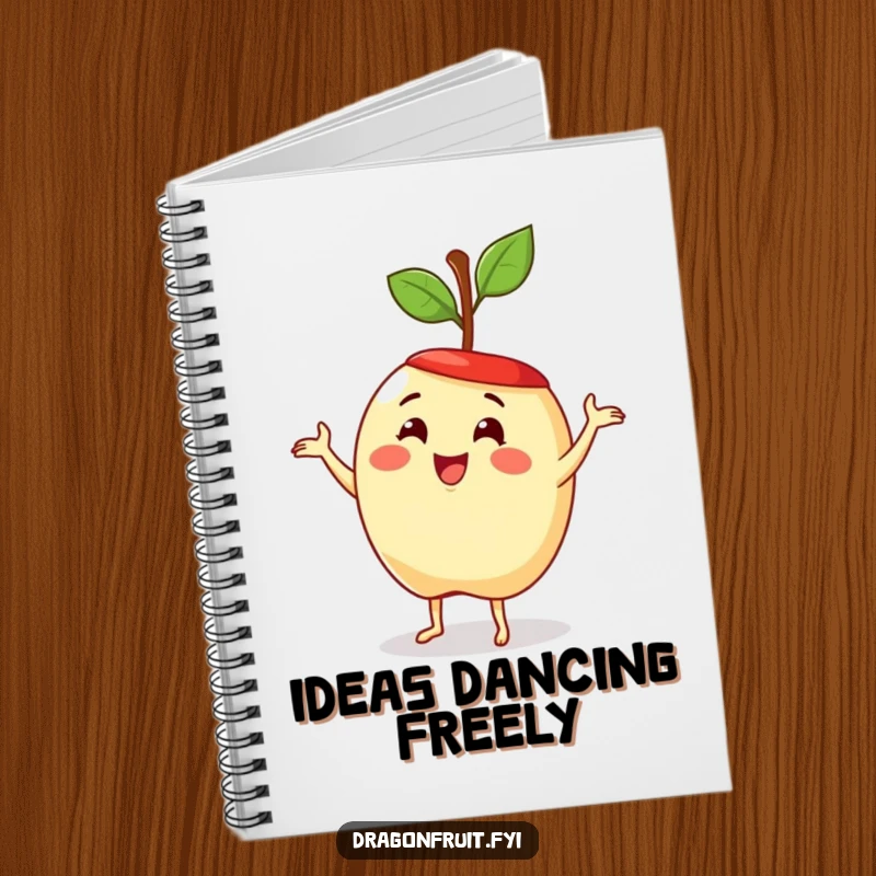 Funny notebook with a delighted apple dancing playfully. Ideal for jotting down happy ideas.