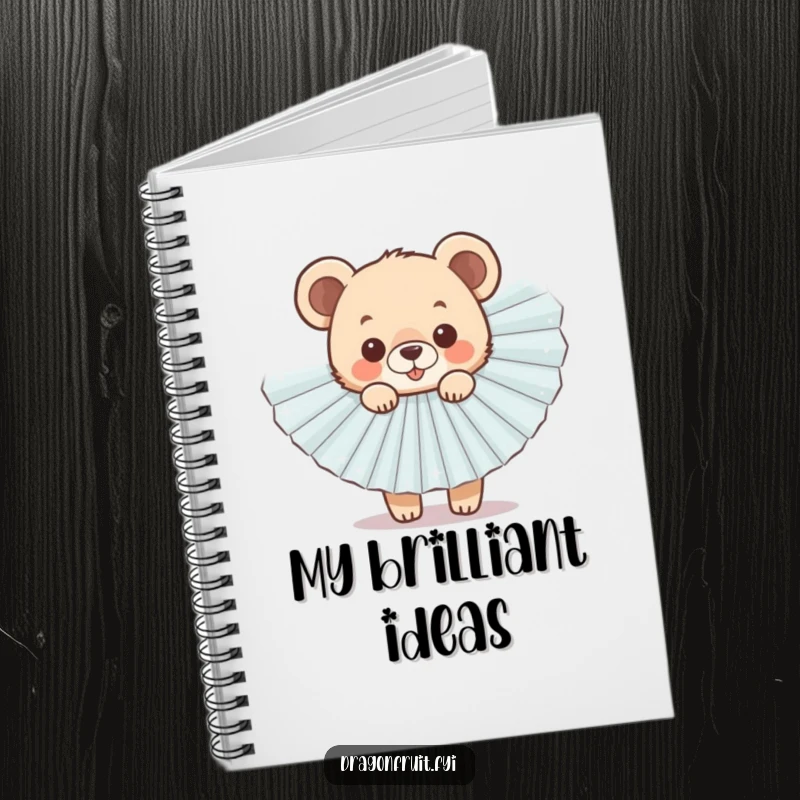 Funny Bear Cub Fan Notebook with a cheerful cub peeking from behind a sparkly fan, ideal for notes.