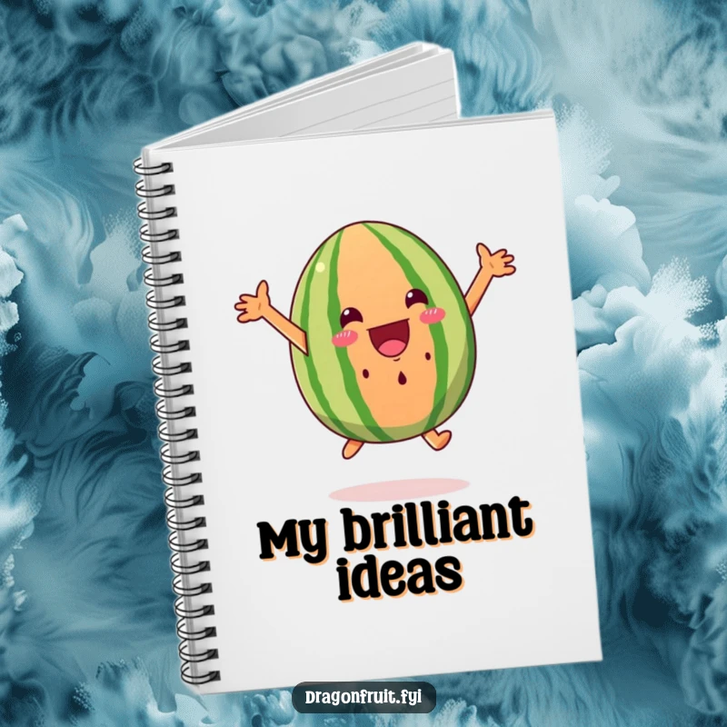 Funny excited watermelon wedge notebook, leaping with joy, perfect for jotting down funny ideas and doodles.