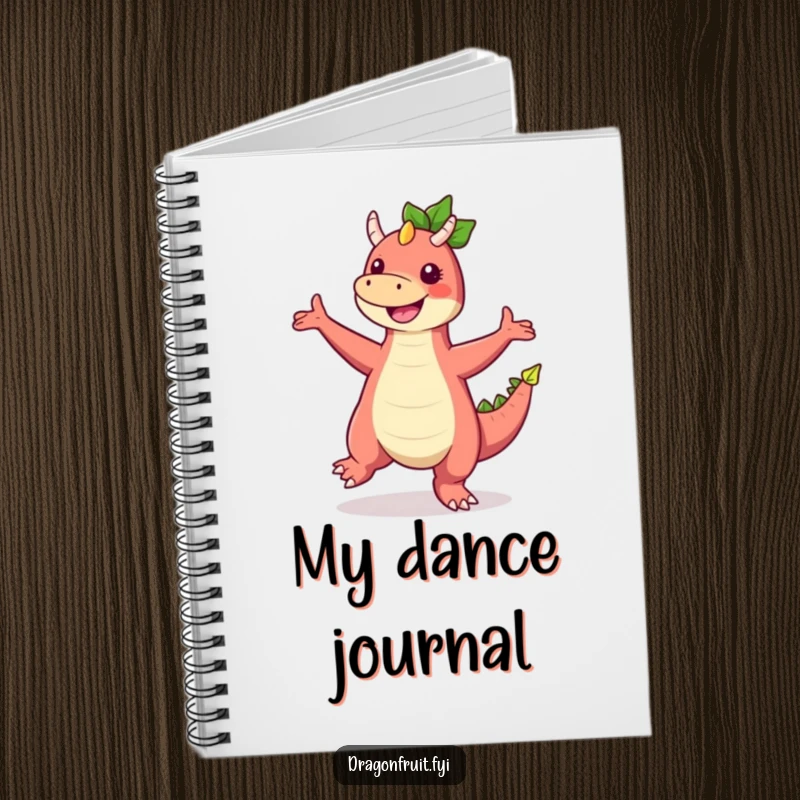 Funny Dragonfruit Notebook with a character dancing energetically, ideal for jotting down notes with tropical, humorous vibes.