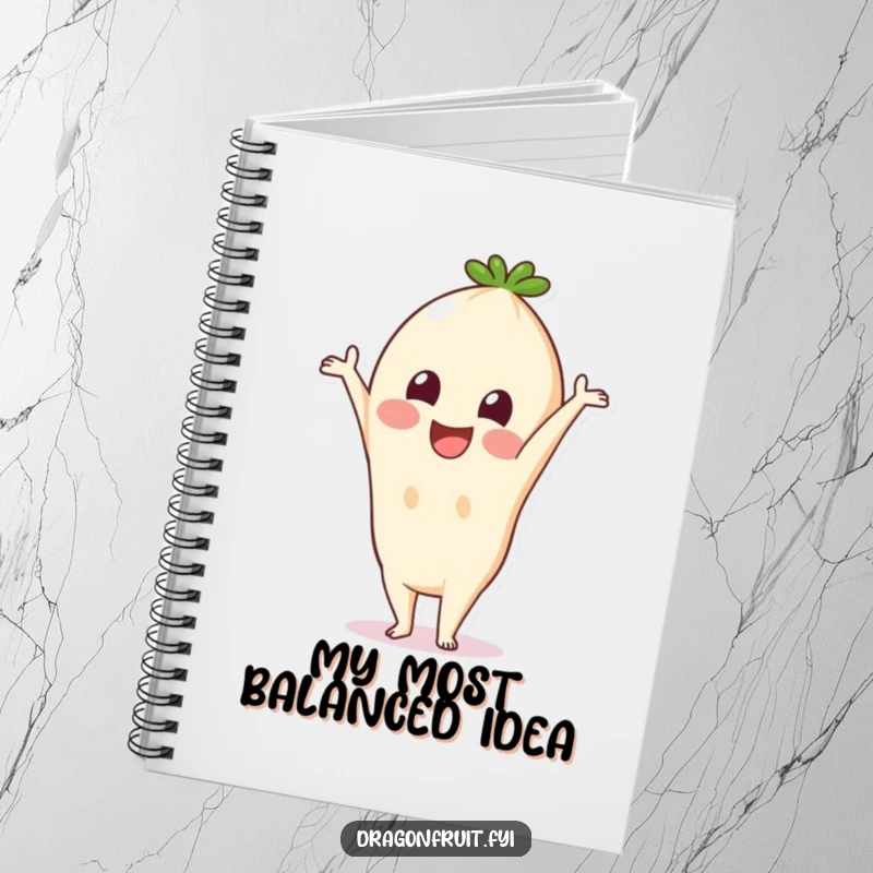 Funny Pitaya Notebook: A smiling pitaya fruit doing a handstand, ideal for jotting down notes with a touch of humorous fruit character.