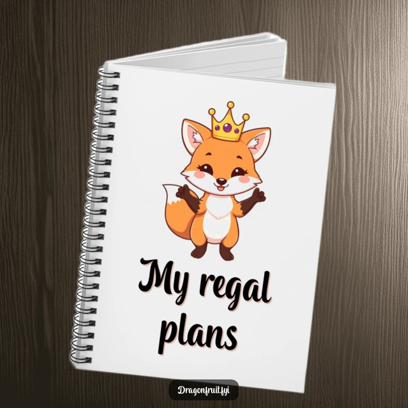 Funny Fox King Notebook with a playful fox wearing a crown and posing dramatically, ideal for notes.