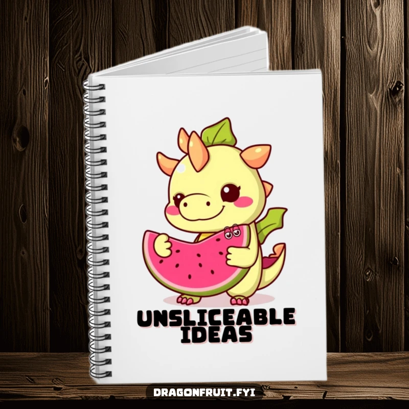 Funny Dragonfruit Notebook: A mischievous dragonfruit with googly eyes offers a slice of itself on the cover, ideal for journaling.