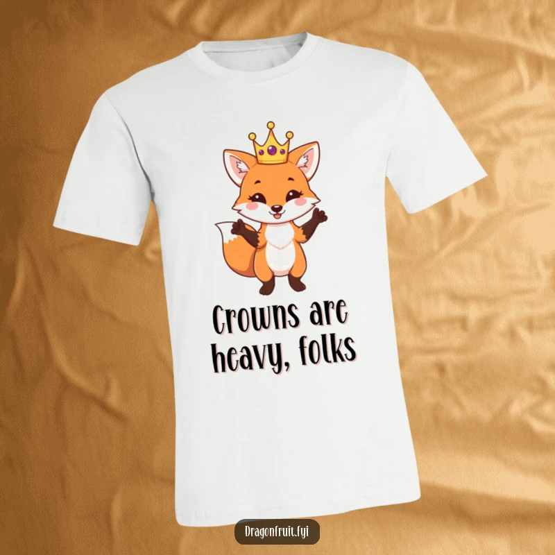 Funny Fox King T-Shirt showcasing a playful fox wearing a crown and posing dramatically, ideal for casual wear.
